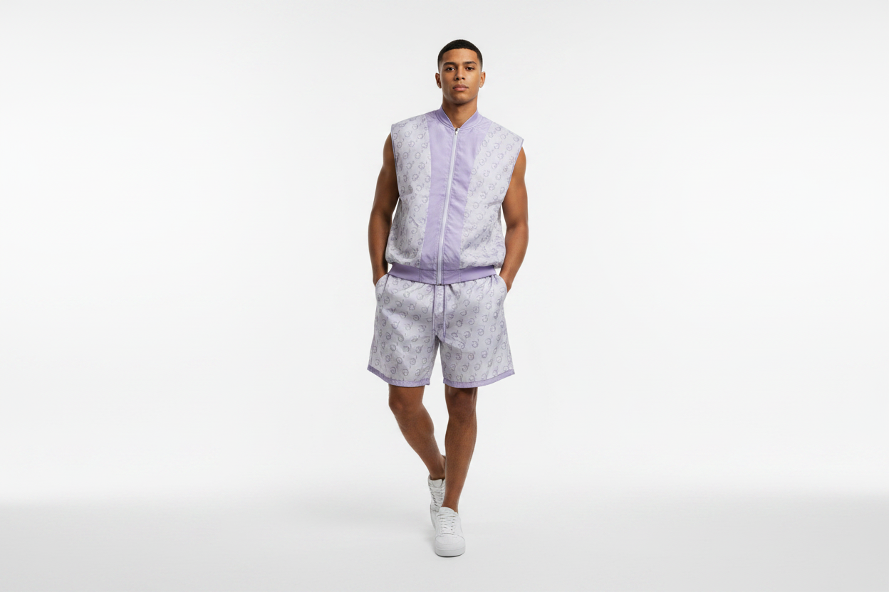 Male model in lavender monogram set